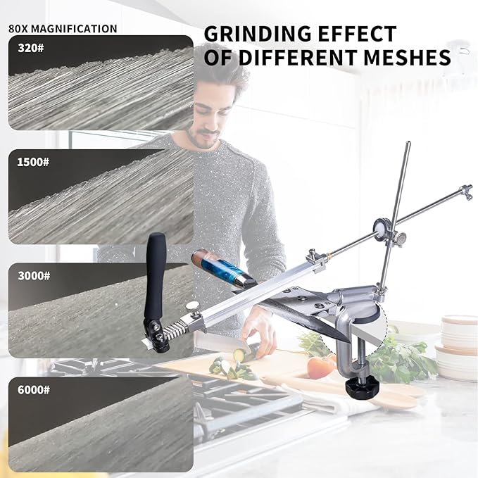 CWOVRS Knife Sharpening System, RX-008 Professional Knife Sharpener, 360° Flip Rotation, Upgraded Metal Fixed Angled Knife Sharpener Kit, Kitchen Chef Knife Sharpening Kit,12 Stones Kit