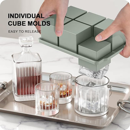 VLM 3 Packs Large Ice Cube Molds with Stackable Lid,Silicone Ice Cube Tray for Freezer,Big Square Ice Tray for Whiskey,Cocktails,Bourbon and Soups (Neutral) - Image 3