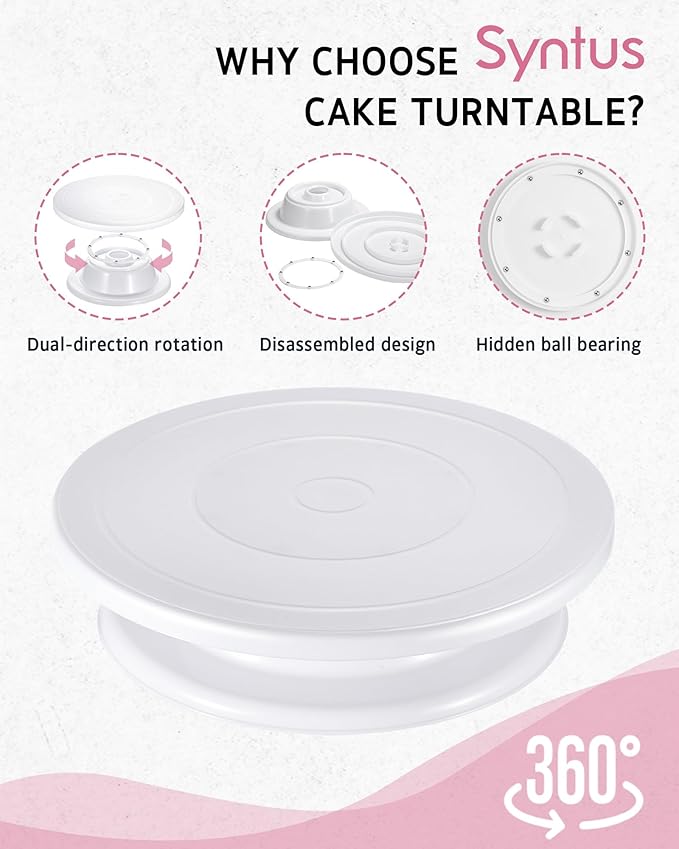 Syntus 65 PCs Cake Decorating Kit with Cake Stand Turntable, Cake Baking Supplies 30+1 Piping Bags, 24 Piping Tips, Offset & Straight Spatulas, 3 Scrapers, Leveler, 2 Couplers & 1 Tips Brush - Image 2