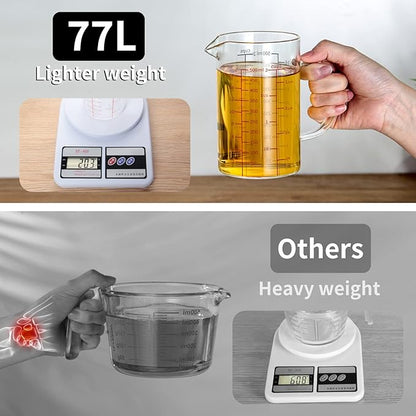 77L Glass Measuring Cup, [Double-Sided Measuring Scale, Insulated handle, V-Shaped Spout], High Borosilicate Glass Measuring Cup for Kitchen or Restaurant, Easy To Read, 500 ML (0.5 Liter, 2 Cup) - Image 4
