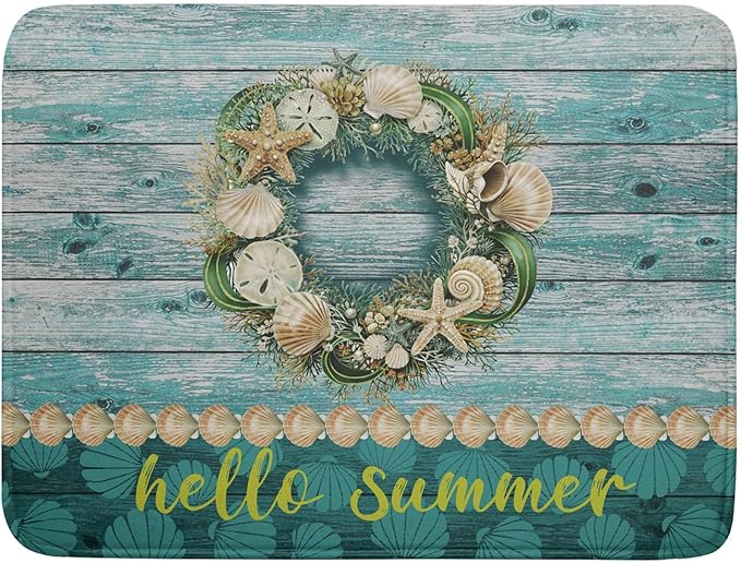 Hello Summer Dish Drying Mat for Kitchen Counter,Sea Shell Starfish Coastal Wreath Drying Mat 18 x 24 Inch with Absorbent Reversible Microfiber Drying Pad for Coffee Bar by Anyako