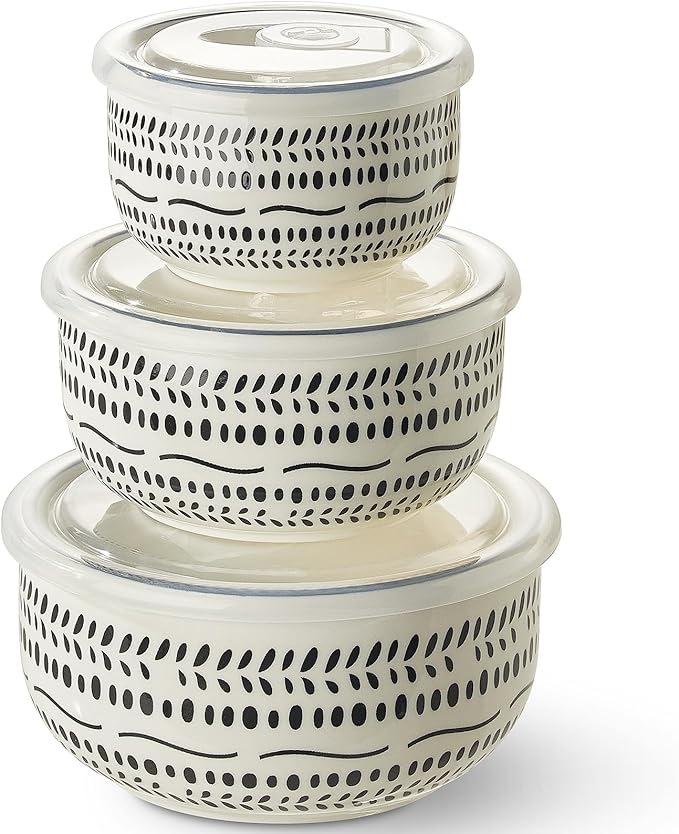 Metahom Ceramic Bowls with Lids Set of 3, Nesting Bowls for Food Storage, Meal Prep, Ceramic Bowls for Kitchen, Microwave & Dishwasher Safe, 29+17+11 Oz by Metahom