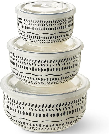 Metahom Ceramic Bowls with Lids Set of 3, Nesting Bowls for Food Storage, Meal Prep, Ceramic Bowls for Kitchen, Microwave & Dishwasher Safe, 29+17+11 Oz by Metahom