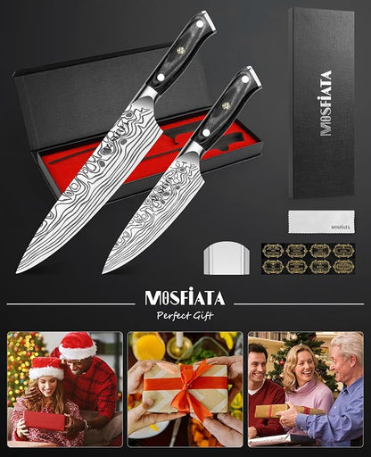MOSFiATA 2Pcs Chef Knife Set, Sharp Kitchen Knife High Carbon German EN1.4116 Stainless Steel Cooking Knife, 9"&6" Chopping Knife Kitchen Knives Set with Ergonomic Handle, Gift Box - Image 8