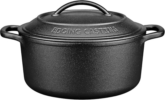 Pre-Seasoned Cast Iron Dutch Oven Pot with Lid Dual Handle, Sourdough Bread Baking Pots, Bread Oven, Camping, Grill, Induction, Electric, Round 5 Quart, Black