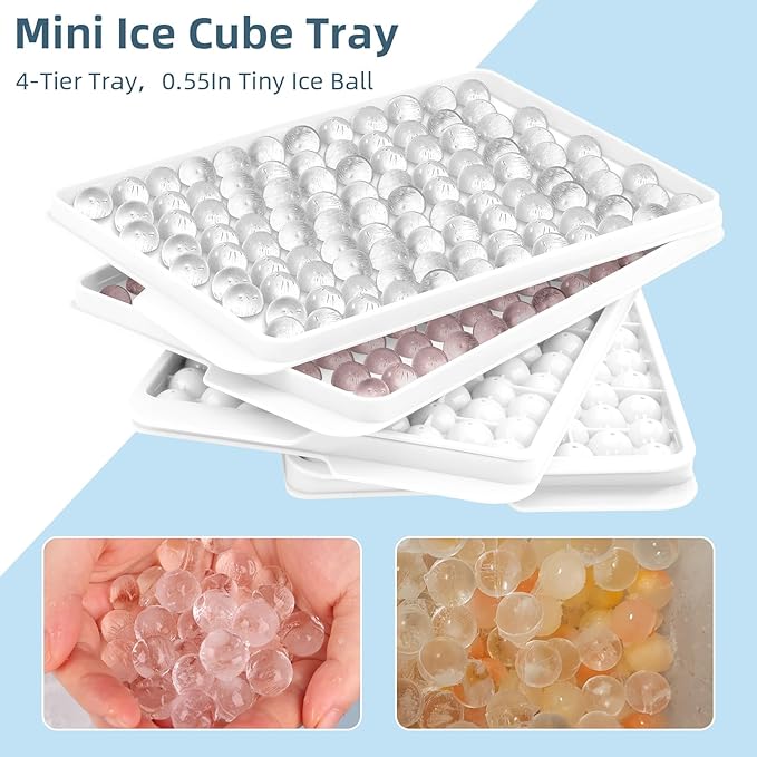 WIBIMEN Mini Ice Cube Trays, 0.55” Tiny Pebble Ice for Iced Coffee & Cocktails, Fast Chill, Easy Twist Release, Stackable with Lid & Storage Bin (4 Pack, White) - Image 7
