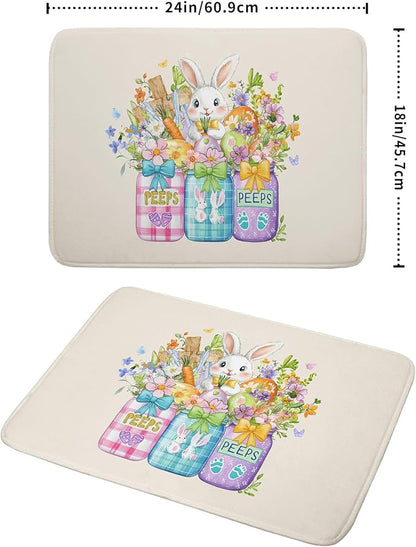Easter Bunny Carrots Dish Drying Mat for Kitchen Counter,Spring Colorful Flowers Mason Jar Drying Mat 18 x 24 Inch with Absorbent Reversible Microfiber Drying Pad for Coffee Bar - Image 2