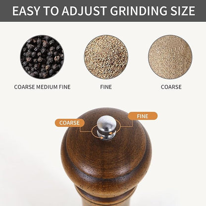 1Pack Wood Pepper Grinder, XWXO 10 Inch Salt Mill Pepper Shaker, Pepper Mill with Adjustable Ceramic Rotor - Oak Wood Pepper Grinder for Your Kitchen - Image 6