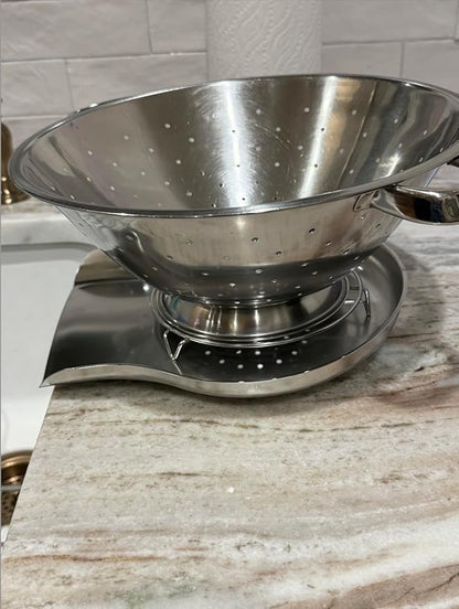 Palksky Colander and Strainer Self Drainer Base Plate Stainless Steel for Kitchen, Metal Countertop Draining Tray for Pasta Rice Noodle Fruit Veggie Food Strainer & Ceramic Colander - Image 2