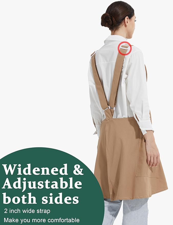 Cozy Adjustable Cross Back Aprons for Women with Pockets Cotton Linen Cooking Kitchen Baking
