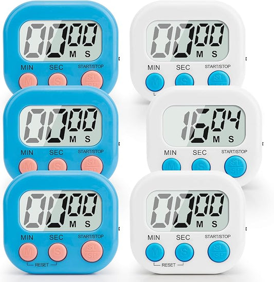 Digital Kitchen Timer, 6 Pcs Classroom Timers for Kids Teacher, Magnetic Countdown Minute Simple Timer for Cooking Study Exercise Game Baking Reading Gym Meeting Work Task Classroom (Blue/White)