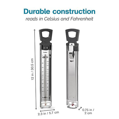 Polder Candy/Jelly/Deep Fry Thermometer, Stainless Steel, with Adjustable Sliding Pot Clip Attachment and Quick Reference Temperature Guide