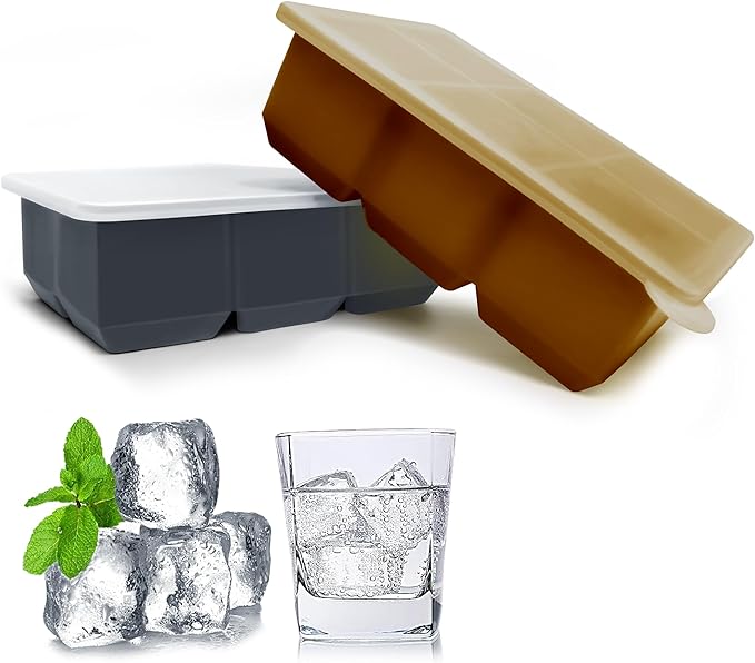 Silicone Ice Cube Trays with Lids,Large Square Ice Cube Molds for Freezer, Whiskey, Cocktail, Stackable Flexible and Reusable & Easy Release BPA Free (2 Pack&Dark Gray and Golden) - Image 2
