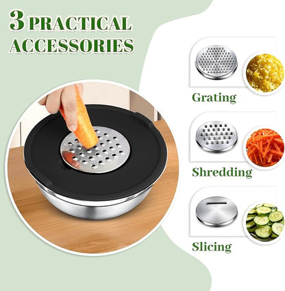 8PCS Mixing Bowls with Lids Set - 5 Nesting Mixing Bowls, 3 Grater Attachments, Lids, Stainless Steel Mixing Bowls for Mixing & Serving, Size 1.5/2.1/3.5/4/4.5 QT, Black - Image 3