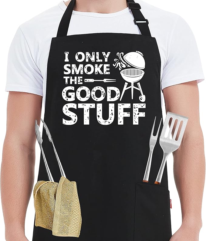 Kaidouma Funny Grill Aprons for Men - I Only Smoke the Good Stuff - Men’s Funny Chef Cooking Grilling BBQ Aprons with 2 Pockets - Birthday Father’s Day Christmas Gifts for Dad, Husband, Boyfriend, Him