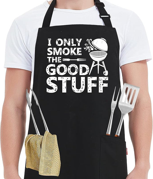 Kaidouma Funny Grill Aprons for Men - I Only Smoke the Good Stuff - Men’s Funny Chef Cooking Grilling BBQ Aprons with 2 Pockets - Birthday Father’s Day Christmas Gifts for Dad, Husband, Boyfriend, Him