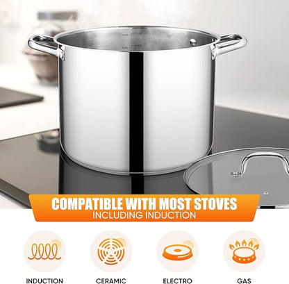 E-far 16 Quart Stainless Steel Stock Pot, Large Heavy Duty Induction Stockpot with Glass Lid for Cooking Soup Canning, Thick Tri-Ply Bottom & Riveted Handle, Compatible with All Stove, Dishwasher Safe - Image 5