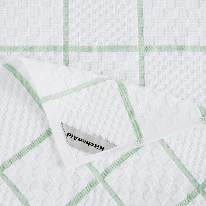 KITCHENAID Quilted Cotton Terry Cloth Oven Mitt, Pot Holder, Kitchen Towel 4-Pack Set, Heat Resistant, Silicone Grip, 16"x26", 7"x13" & 7"x10", Pistachio - Image 9
