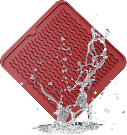 ZLR Silicone Dish Drying Mat 12" x 12" Square - Small Heat Resistant Trivet & Countertop Protector for Air Fryer, Coffee Maker - Waterproof Kitchen Drain Pad for Cups, Fruit (Lava Red) by ZLR