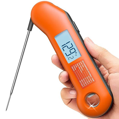Professional Meat Thermometer Digital, Ultra-Fast 0.5 Sec Instant Read, NIST Certified ±0.5°F Accuracy, IP67 Waterproof, Auto-Rotating Backlit Display, Lift-to-Wake, for BBQ/Candy, Orange&Gray by ThermoMaven