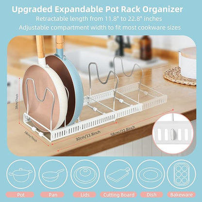 ROOHUA Pot Rack Organizer -Expandable Pot and Pan Organizer for Cabinet,Pot Lid Organizer Holder with 10 Adjustable Compartment for Kitchen Cabinet Cookware Baking Frying Rack - Image 2