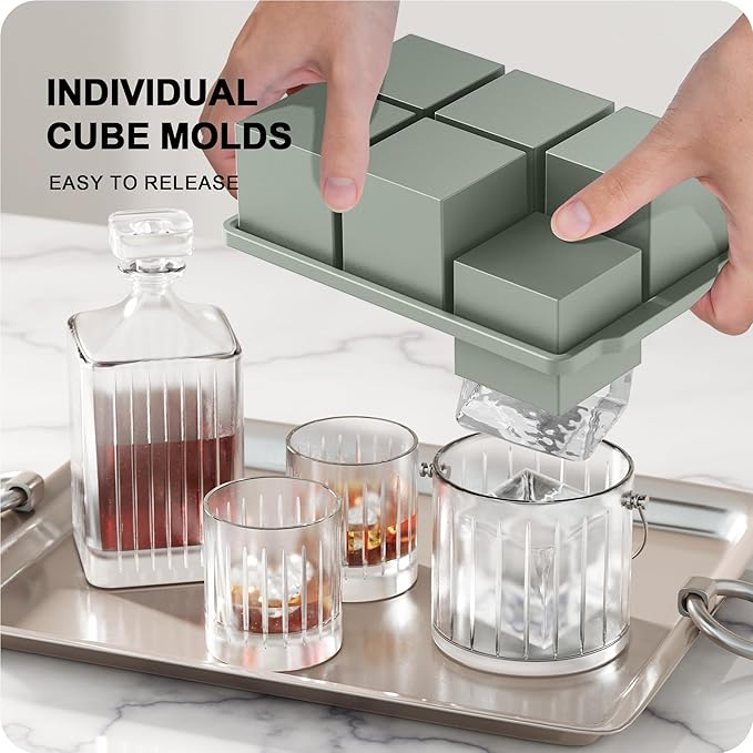 VLM 3 Packs Large Ice Cube Molds with Stackable Lid,Silicone Ice Cube Tray for Freezer,Big Square Ice Tray for Whiskey,Cocktails,Bourbon and Soups (Set 4) - Image 3