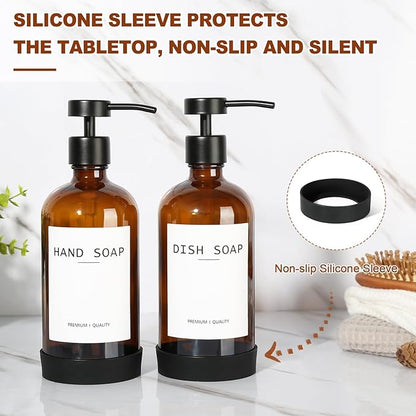 RYTOXILO Amber Glass Soap Dispenser 4 Pack, Hand Soap Dispenser Bathroom with Stainless Steel Pump, 16.9 Fl oz Hand and Dish Soap Dispensers Set Kitchen, Modern Brown Soap Lotion Dispensers Bottle - Image 5