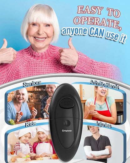 Electric Can Opener, Automatic Hands-Free One Touch, Smooth Edge Safety Cut, Battery Operated, Easy Open for Seniors, Arthritis Friendly, Compact Kitchen Tool Fits Most Can Sizes (Black)