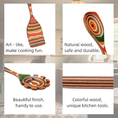 7-Pcs Kitchen Utensils Set –Pakkawood Wooden Spoons for Cooking, Heat-Resistant Wooden Utensil Set,，Non-Stick Spoon，Apartment Essentials Home & Kitchen Gift
