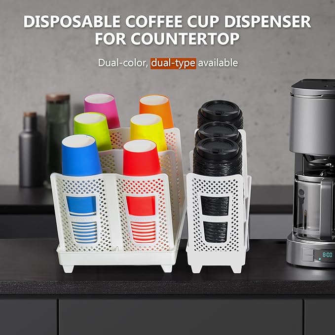 6-Slot Paper Cup and Lid Holder, Disposable Coffee Cup Dispenser, Upright Paper Cup Dispenser for Coffee Stations, Kitchens, Bars, Restaurants, Lounges (White)