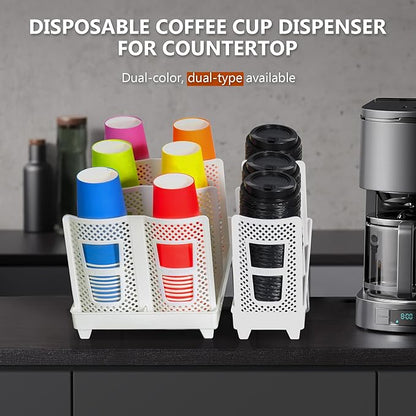 6-Slot Paper Cup and Lid Holder, Disposable Coffee Cup Dispenser, Upright Paper Cup Dispenser for Coffee Stations, Kitchens, Bars, Restaurants, Lounges (White)