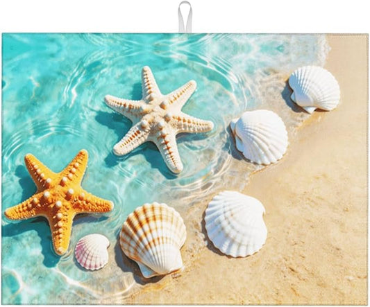 Ocean Sea Dish Drying Mat for Summer Kitchen Counter, Microfiber Absorbent Beach Dish Draining Mat Extra Large 18"x24" by Vodbne