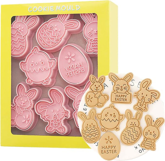 8 Pcs Cookie Cutters Set 3D Holiday Cookie Cutters for Party Baking Decoration (Easter)