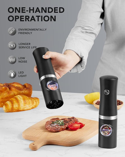 FORLIM Rechargeable Electric Salt and Pepper Grinder Set with Charging Base, Automatic Pepper Mill, Adjustable Coarseness, White LED Light, USB Type-C Cable, One Hand Operation, 2 Mills - Image 8