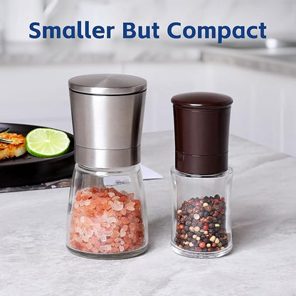 Vzaahu Salt and Pepper Grinder Set Brown, Refillable Small Shakers, Adjustable Coarseness, Ceramic Burr, Peppermill, Kitchen Cooking - Image 2