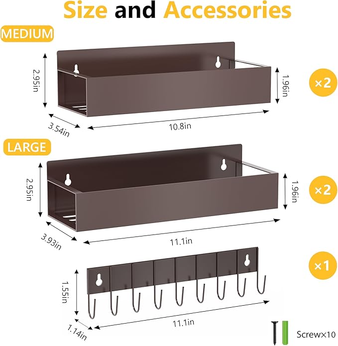 SMRCAD Magnetic Spice Rack Organizer for Fridge Seasoning Organizer for Kitchen storage with Screw Magnetic Shelf with Hook for Refrigerator and Oven (4pack1hook-Bronze) - Image 2