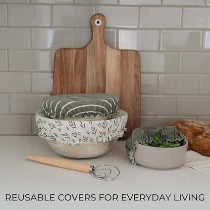 Beautiful Linen Cotton Blend Bowl Covers for Bread Proofing - Reusable Set of 3 in Varying Sizes Easily Fit Your Bowls 7" to 13" - Durable Fabric Covers, Ideal Sourdough Bread Baking Accessories - Image 5
