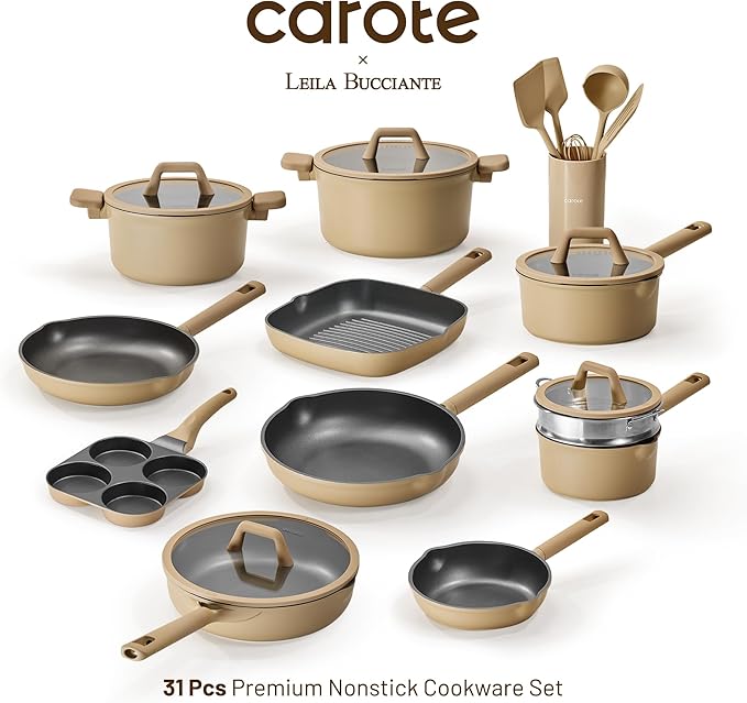 CAROTE 31PCS Pots and Pans Set, Nonstick Cookware Set Kitchen Non Stick Induction Titanium Cookware Non-toxic Granite Cooking set, PFOA Free - Image 5