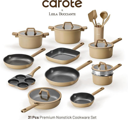 CAROTE 31PCS Pots and Pans Set, Nonstick Cookware Set Kitchen Non Stick Induction Titanium Cookware Non-toxic Granite Cooking set, PFOA Free - Image 5