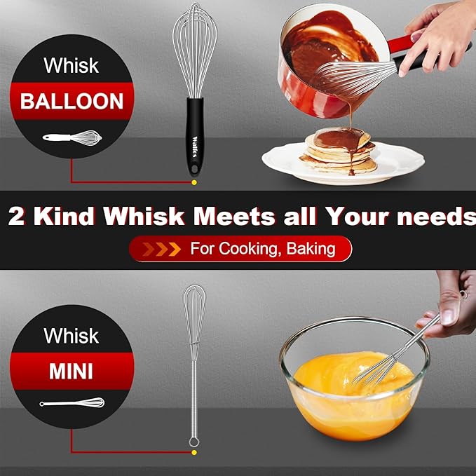 Stainless Steel Whisk Set with 7"+5" Mini whisks, Walfos Heavy Duty Whisks, Kitchen wisk (7+9+11in) Premium for Whisking, Blending, Beating, Frothing & Stirring. - Image 7