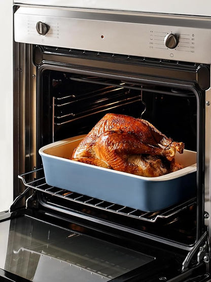 LE TAUCI Deep Casserole Dishes for Oven, 13.7”x9.6” Ceramic Baking Dish Set with Roasting Racks, Large Lasagna Pans with Handles, Rectangular Bakeware as Gift for Mom, Dusty Blue (4.6QT/3.0QT/1.6QT), Set of 3 - Image 7