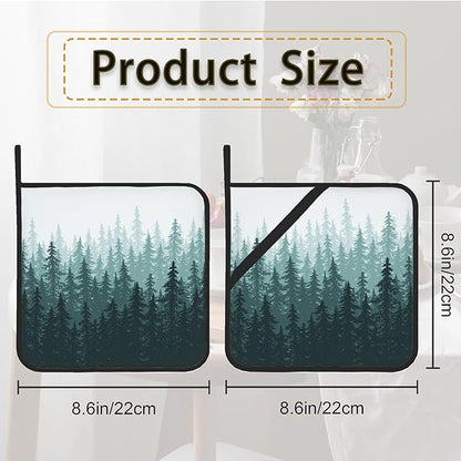 Misty Forest Landscape Pot Holder Set of 2,Heat Resistant Potholders Oven Hot Pads for Kitchen Cooking Baking BBQ