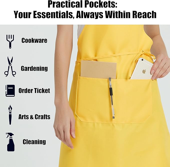 NOBONDO 12 Pack Bib Apron - Unisex Black Apron Bulk with 2 Roomy Pockets Machine Washable for Kitchen Crafting BBQ Drawing - Image 5