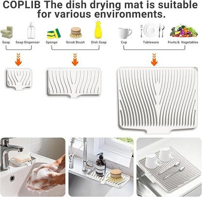 Silicone Dish Drying Mat for Kitchen Counter, Dish Drying Pad, Non-Slip Drain Pad with Built-in Drain, Heat Resistant Stone Drying Mat - Image 3