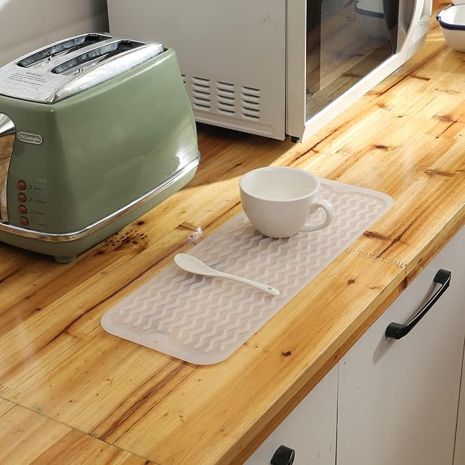 MicoYang Silicone Dish Drying Mat for Multiple Usage,Easy clean,Eco-friendly,Heat-resistant Silicone Mat for Kitchen Counter,Sink,Bar,Bottle,or Cup Translucent M 17 inches x 6 inches - Image 5
