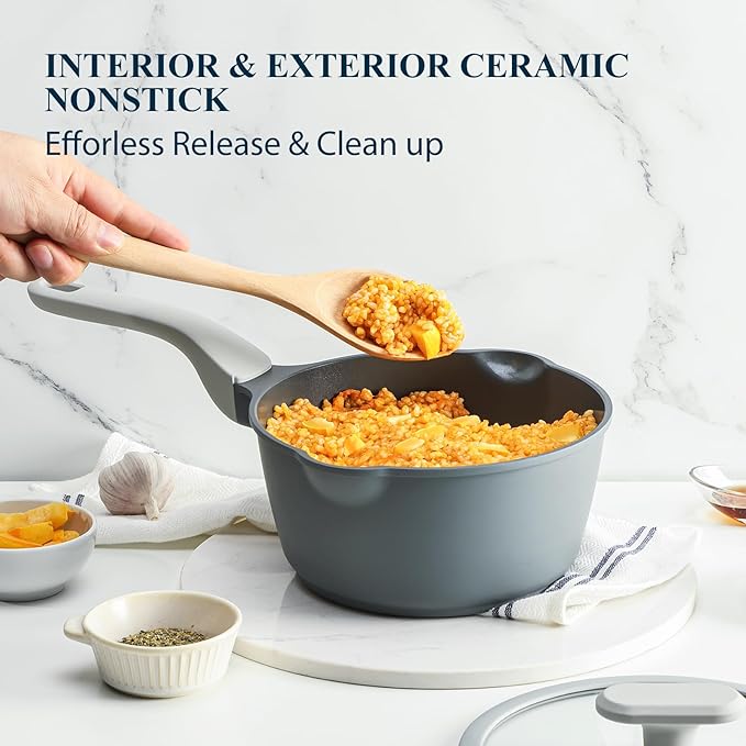 PRICUSIS Nonstick Saucepan Set with Lids, 2QT and 2.7QT Ceramic Sauce Pan Set, Non Toxic Sauce Pots with Pour Spouts for Multipurpose Use, PTFE, PFOA & PFAS Free, Induction Compatible. - Image 2