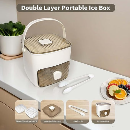 Ice Cube Tray for freezer with 2 Trays and Ice Storage Bin Tweezers, 48 Grid Ice Making Mold Ice Maker with Easy to Press Lid, for Whiskey Cocktails Beer Coffee (White)