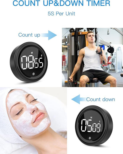 LIORQUE Digital Kitchen Timer, Magnetic Countdown Countup Timer with Large LED Display, 2 Brightness Levels, 3 Volume Levels, Productivity Timers for Classroom Cooking Fitness