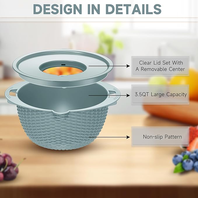 4-1 Strainer with Bowl & Spoons Set - Strainers and Colanders(Patented) - Colanders for kitchen - Food Strainer with New Upgraded Graters & Spoons - Fruit Bowl for Pasta Fruits Veggie- Blue - Image 7
