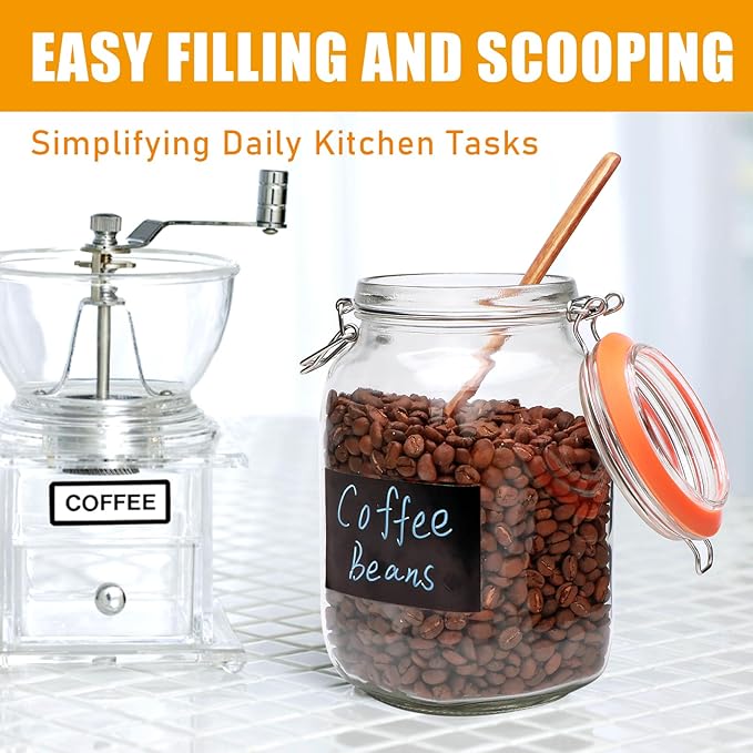 50oz Glass Jars with Clamp Lids,Set of 4,1500ml Square Wide Mouth Mason Jars with Airtight Lids,Large Glass Storage Container with Clip Lid for Kitchen,Flour,Pasta,Beans - Image 3